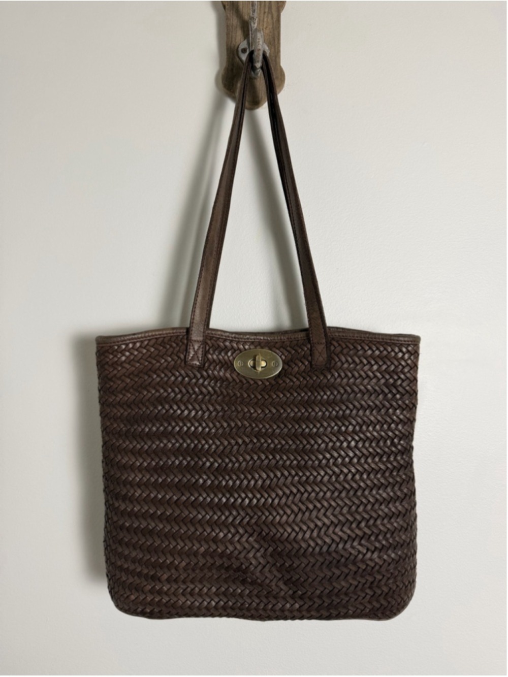 Ashwood Woven Leather Tote Bag Chocolate Brown